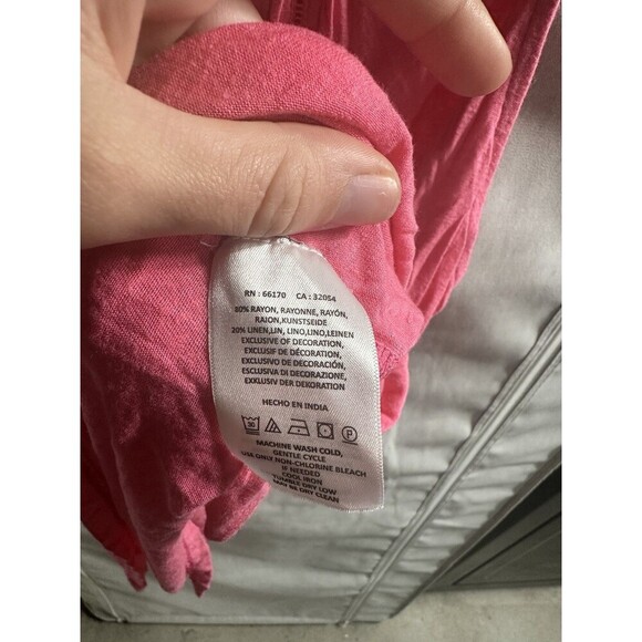 Anthropologie Akemi + Kin Linen Blend Tunic Length Top Pink XL Keyhole Button - Picture 5 of 6